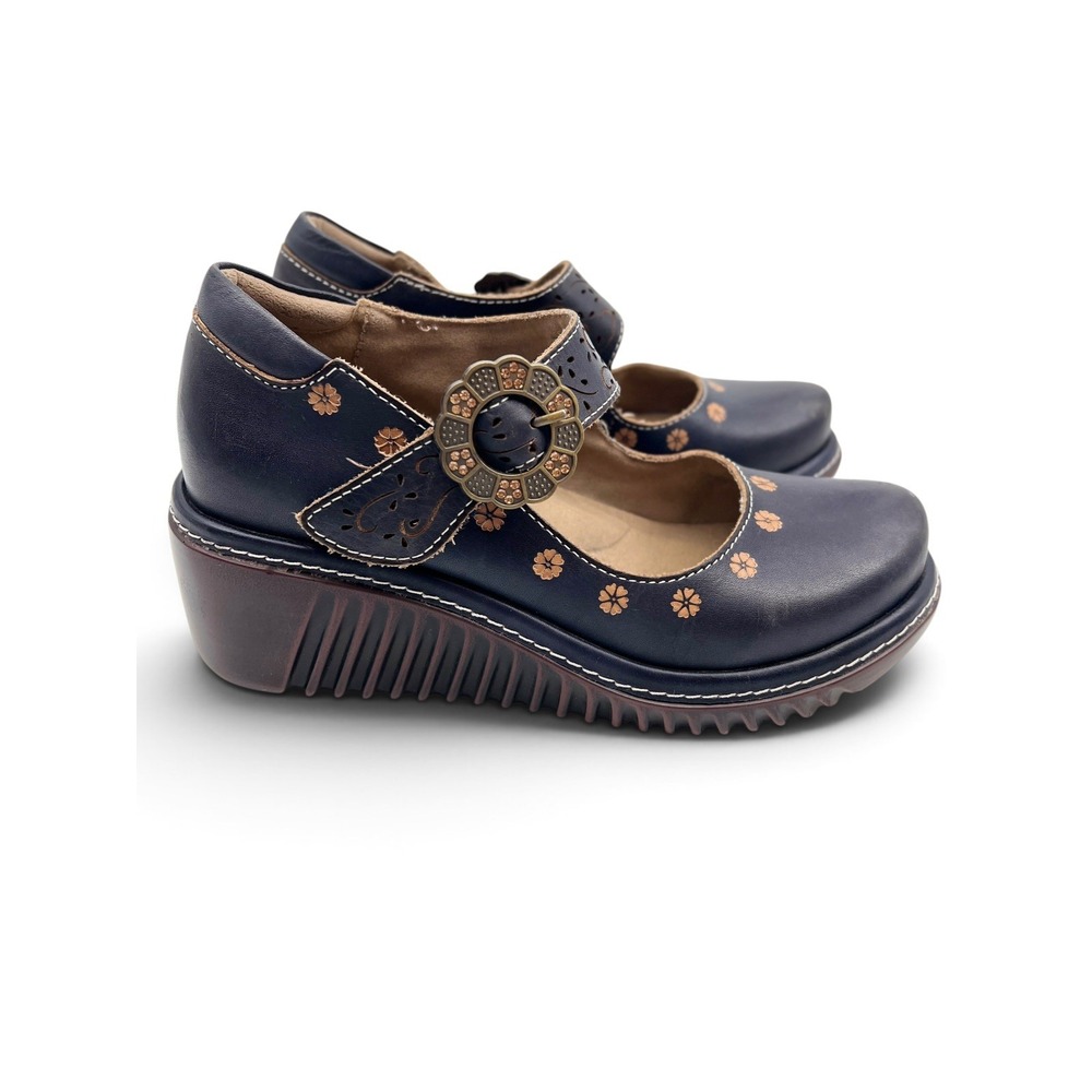 L'Artiste Spring Step Footlight Blue Leather Mary Jane Shoes US 5 EU 35 Wedge